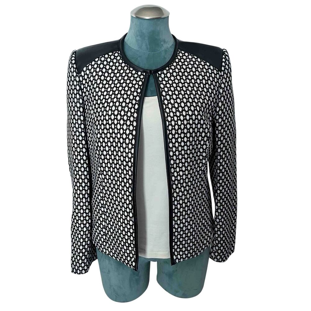 Lavender & Honey Geometric Acrylic Blend Blazer S Black White Artsy Monochrome